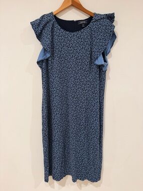 Lands' End Navy and Light Blue Patterned Dress